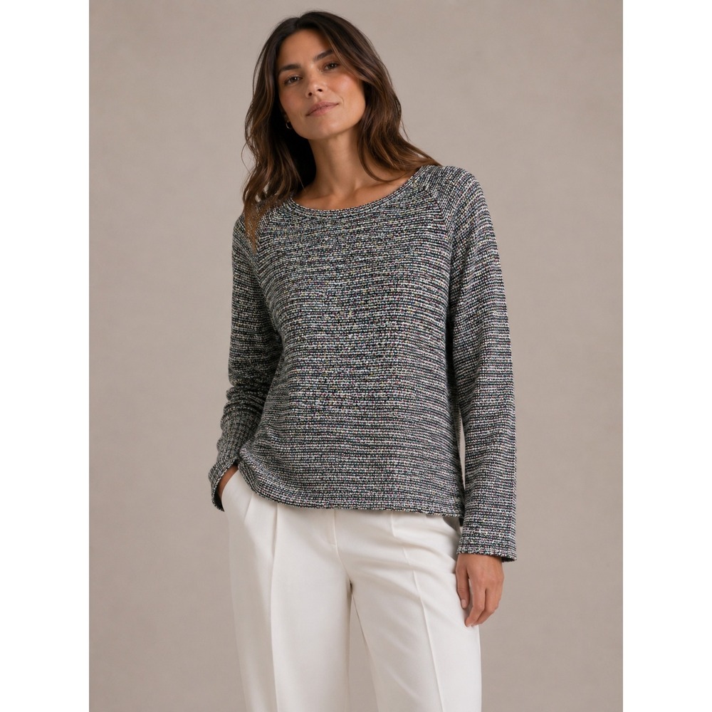 LOFT Rainbow Tweed Textured Sweater Minimalist Artsy Knit Top Medium